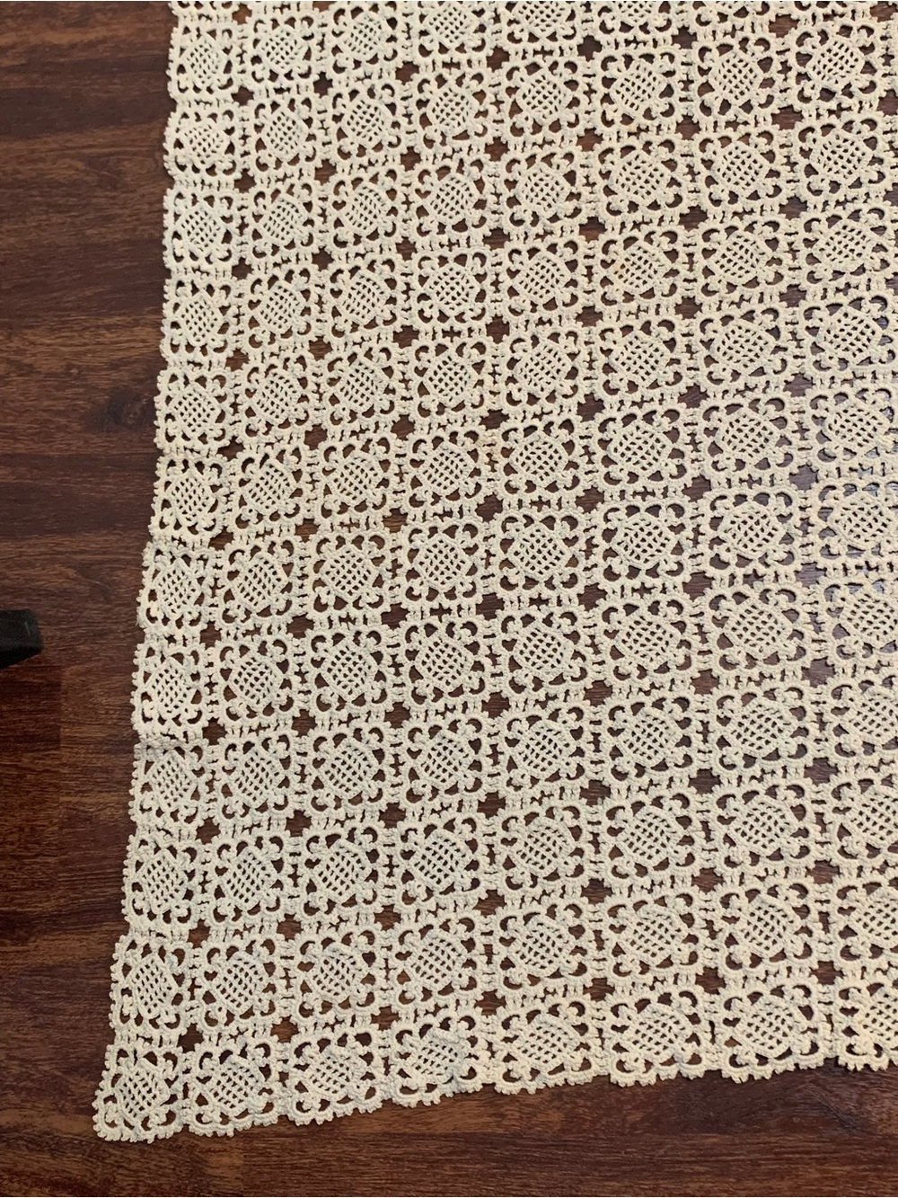 Vintage Hand Crochet Lace Tablecloth Cream Ivory Motif Boho 84"x70" Large